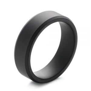 Tungsten Raw Black Beveled Edge Wedding Band